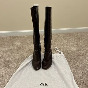 Zara dsrk brown faux crocodile heeled boots 10